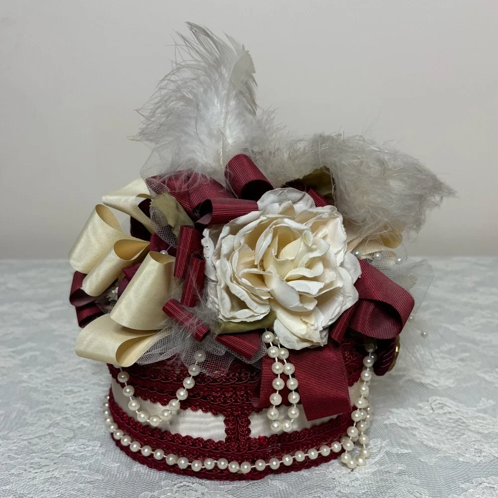 Victorian Lovers Box Handcrafted Woven Wicker Trinket Box Silk Satin Lace Pearls